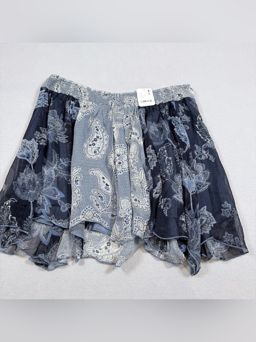 Free People Navy Blue Paisley Floral Tiered Mini Skirt NWT S